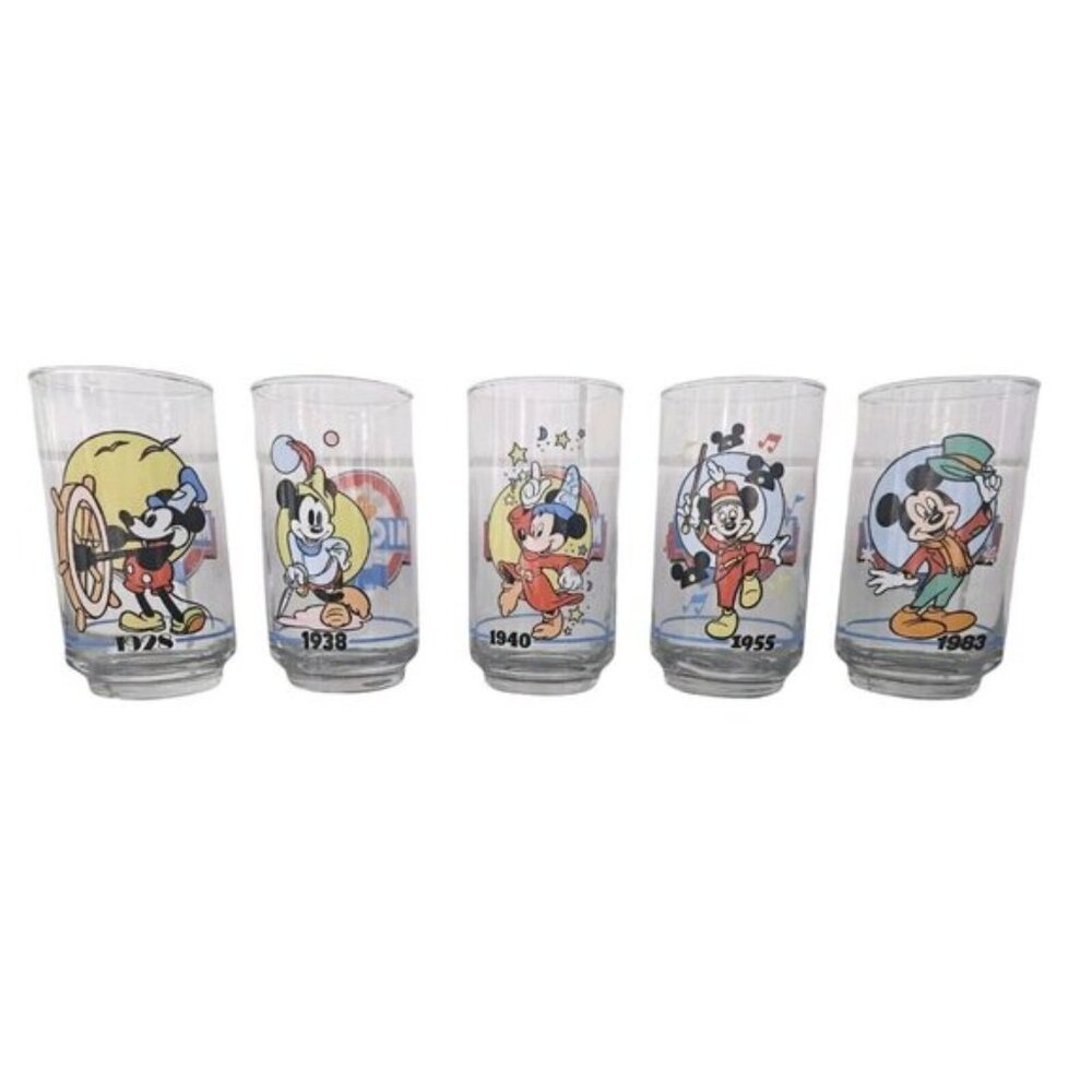 RARE Set Of 5 Sunoco DISNEY Mickey Mouse Glasses 19281988 60th Anniversary